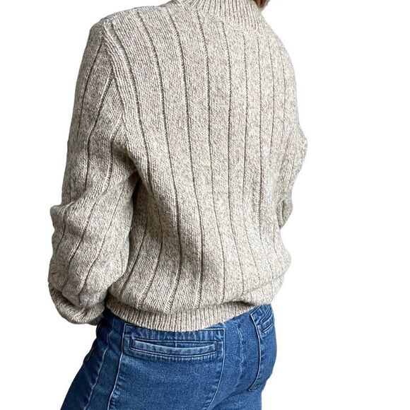 Vintage Mens 1970s Beige Chunky Knit Wool Blend Fisherman Henley Sweater Sz L - Picture 8 of 8